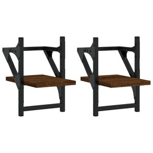 vidaXL Mensole a Parete con Aste 2pz Rovere Marrone 20x25x30 cm