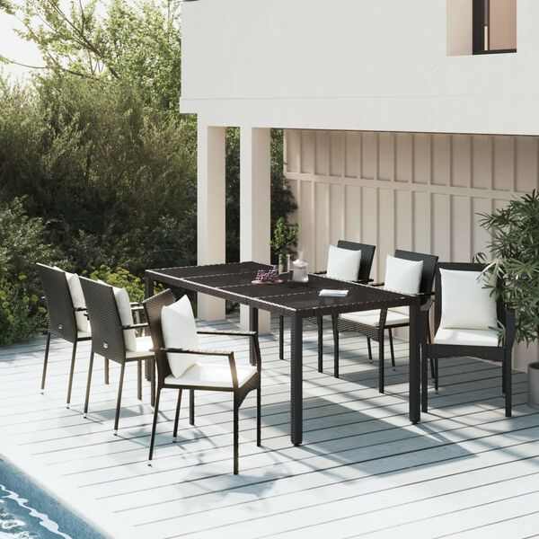 vidaXL Set da Pranzo da Giardino 7 pz Nero con Cuscini in Polyrattan