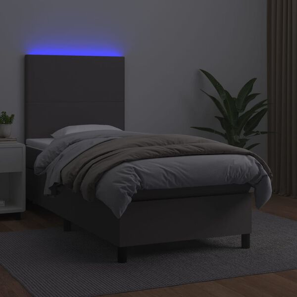 vidaXL Giroletto Molle con Materasso e LED Grigio 90x190cm Similpelle