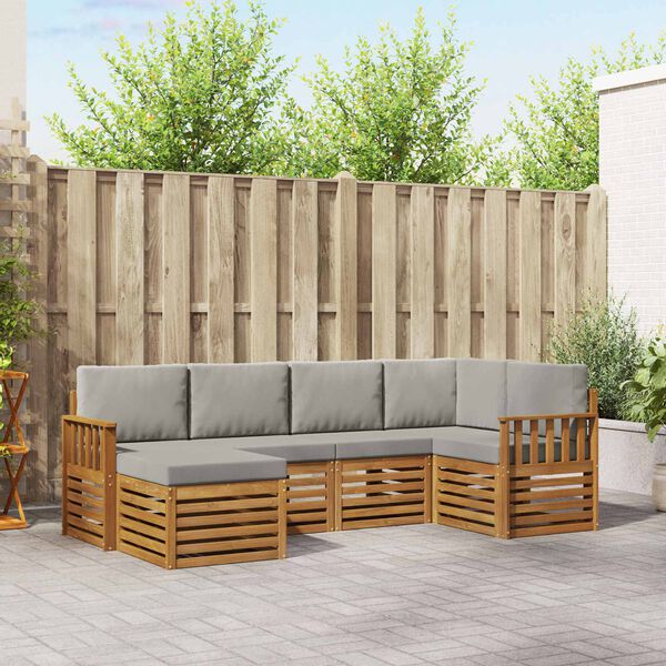 vidaXL Set divani con cuscino 6 pcs Grigio Naturale e Chiaro