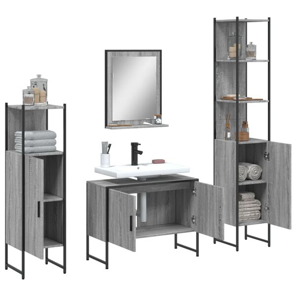 vidaXL Set Mobili da Bagno 4 pz Grigio Sonoma in Legno Multistrato