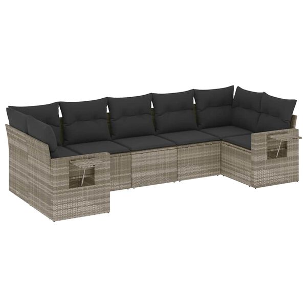 vidaXL Set Divani da Giardino 7pz con Cuscini Grigio Chiaro Polyrattan