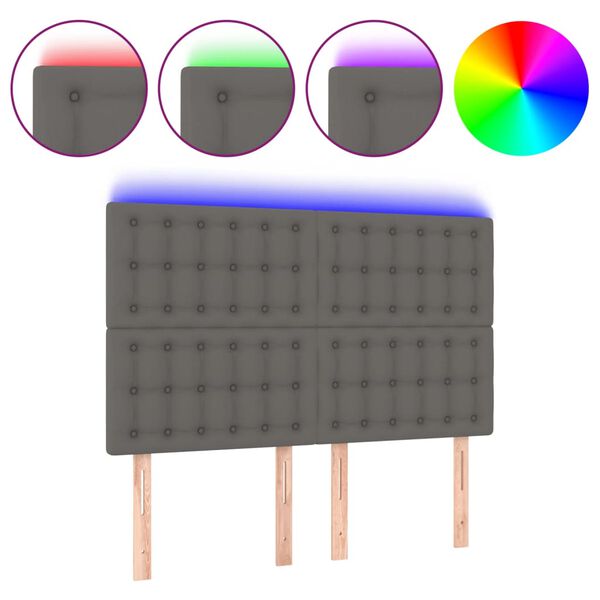 vidaXL Testiera a LED Grigio 144x5x118/128 cm in Similpelle