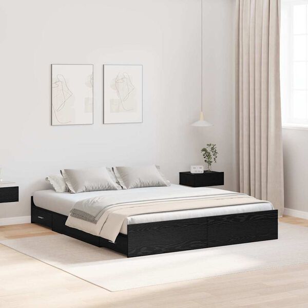 vidaXL Struttura letto con contenitore Rovere Nero 135 x 190 cm