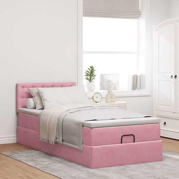 vidaXL Pouf Letto con Materasso e LED Rosa 80x200cm in Velluto