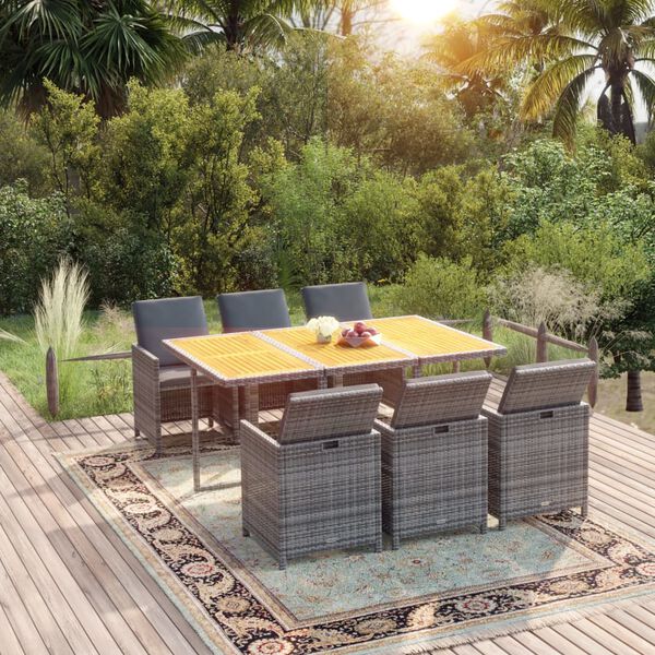 vidaXL Set da Pranzo da Giardino 7 pz con Cuscini in Polyrattan Grigio