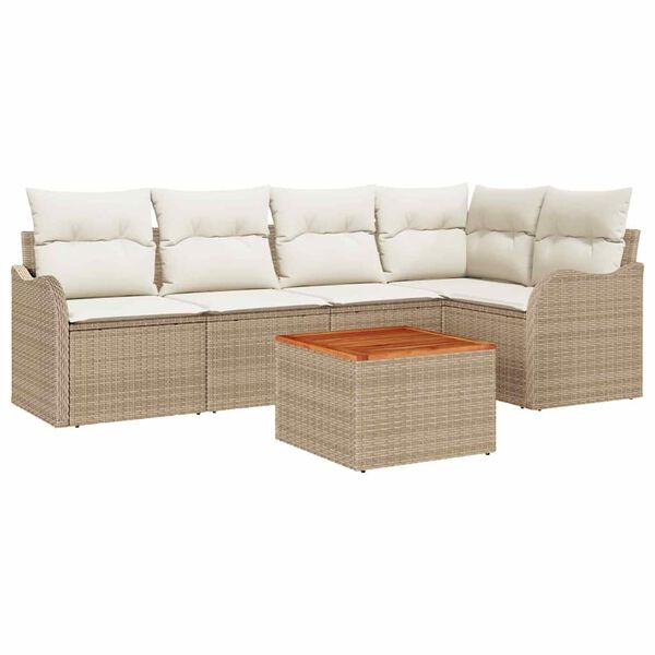 vidaXL Set Divano da Giardino con cuscino 6 pcs Beige polyrattan