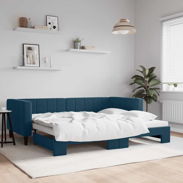 vidaXL Divano Letto con Letto Estraibile Blu 90x200 cm in Velluto