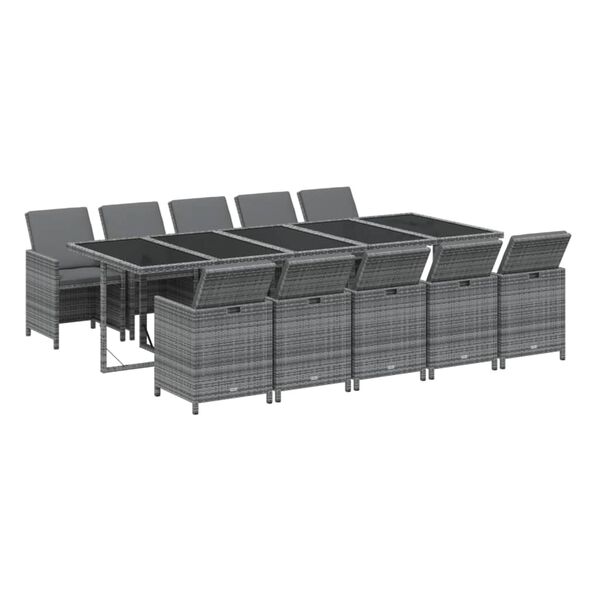 vidaXL Set Pranzo da Giardino 11 pz con Cuscini in Polyrattan Grigio
