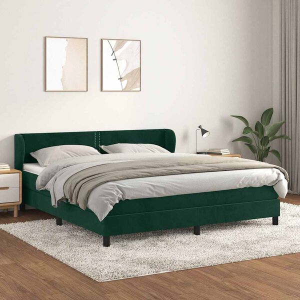 vidaXL Giroletto a Molle con Materasso Verde Scuro 180x200 cm Velluto