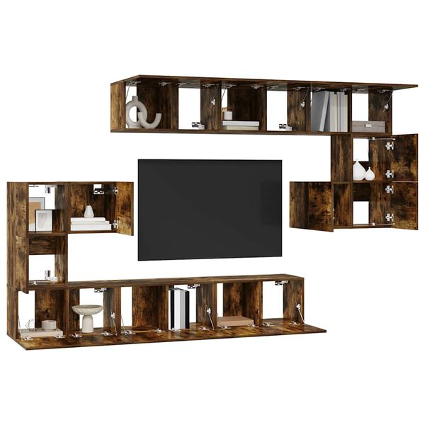 vidaXL Set Mobili Porta TV 10 pz Rovere Fumo in Legno Multistrato
