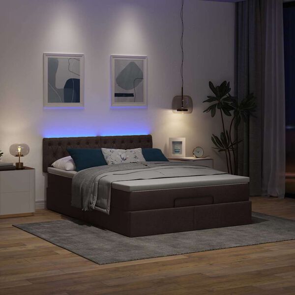 vidaXL Pouf Letto con Materasso e LED Marrone Scuro 140x190 cm