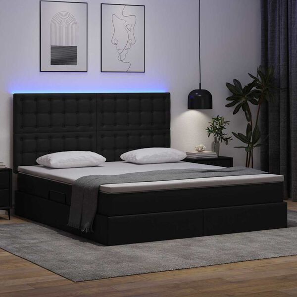 vidaXL Letto con contenitore e LED Nero 180 x 200 cm Pelle Sintetica