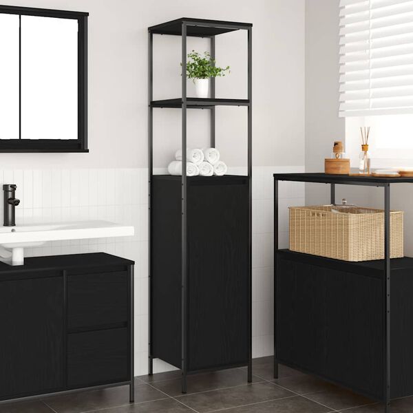vidaXL Mobile da Bagno con Ripiani Rovere Nero 36x35x165 cm