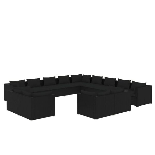 vidaXL Set Divani da Giardino 13 pz con Cuscini in Polyrattan Nero