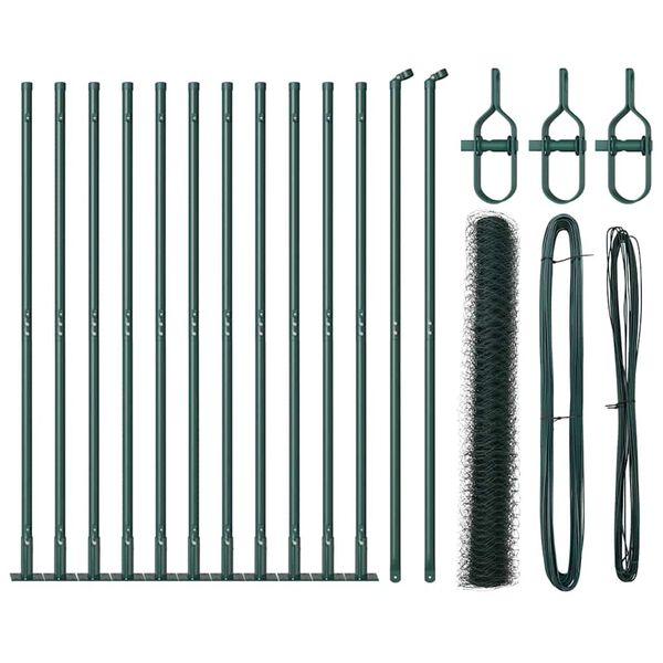 vidaXL Recinzione con pali. Verde 1.2 x 25 m Acciaio rivestito in PVC