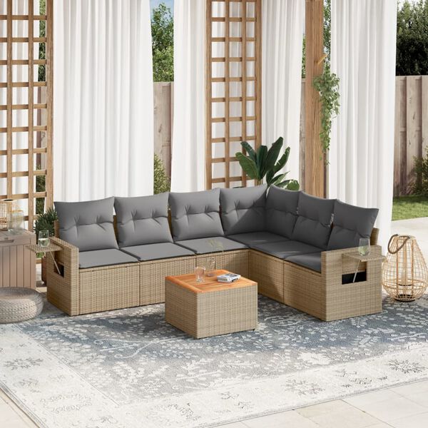 vidaXL Set Divano da Giardino 7 pz con Cuscini Beige Misto Polyrattan