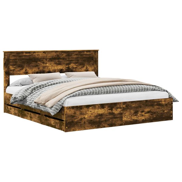 vidaXL Struttura del letto con cassetto Rovere fum&eacute; 200 x 200 cm