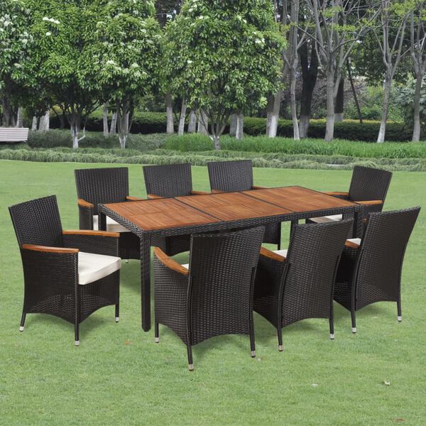 vidaXL Set da Pranzo da Giardino 9 pz con Cuscini in Polyrattan