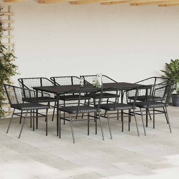 vidaXL Set da Pranzo da Giardino 9 pz con Cuscini Polyrattan Vetro