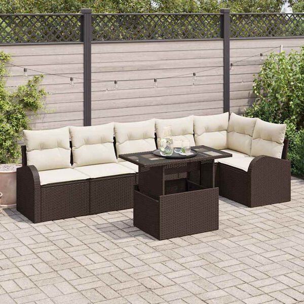 vidaXL Set Divano da Giardino 7 pcs Marrone e crema polyrattan