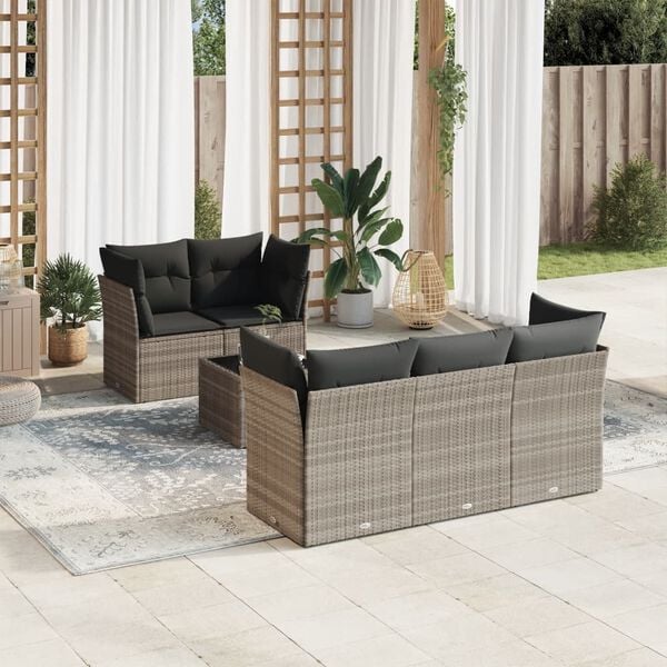 vidaXL Set Divano da Giardino 6pz con Cuscini Grigio Chiaro Polyrattan
