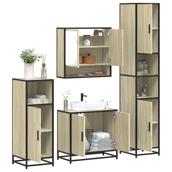 vidaXL Set Mobili da Bagno 4 pz Rovere Sonoma in Legno Multistrato