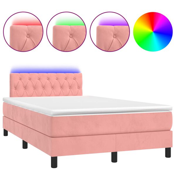 vidaXL Letto a Molle con Materasso e LED Rosa 120x190 cm in Velluto