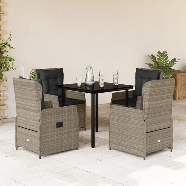 vidaXL Set Pranzo da Giardino 5pz con Cuscini Grigio Chiaro Polyrattan
