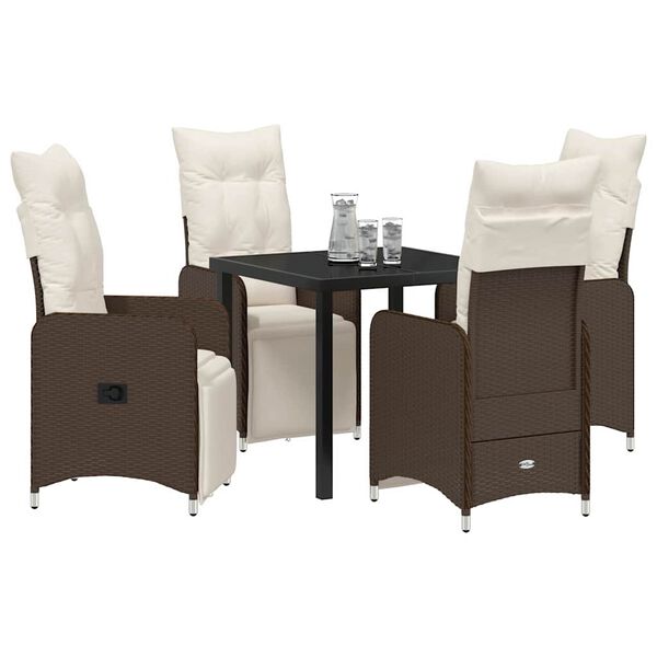 vidaXL Set da Pranzo per Giardino 5 pcs Marrone Poly Rattan