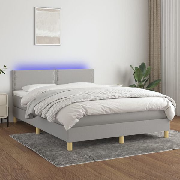 vidaXL Letto a Molle Materasso e LED Grigio Chiaro 140x200 cm Tessuto