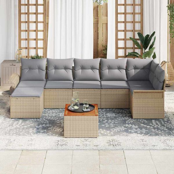 vidaXL Set Divano da Giardino 8 pcs Beige e Grigio Chiaro polyrattan