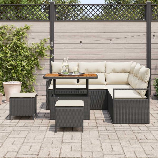 vidaXL Set Divano da Giardino con cuscino 8 pcs Nero e Crema