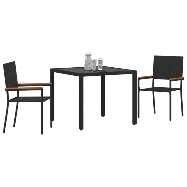 vidaXL Set da Pranzo per Giardino 3 pcs Nero polyrattan