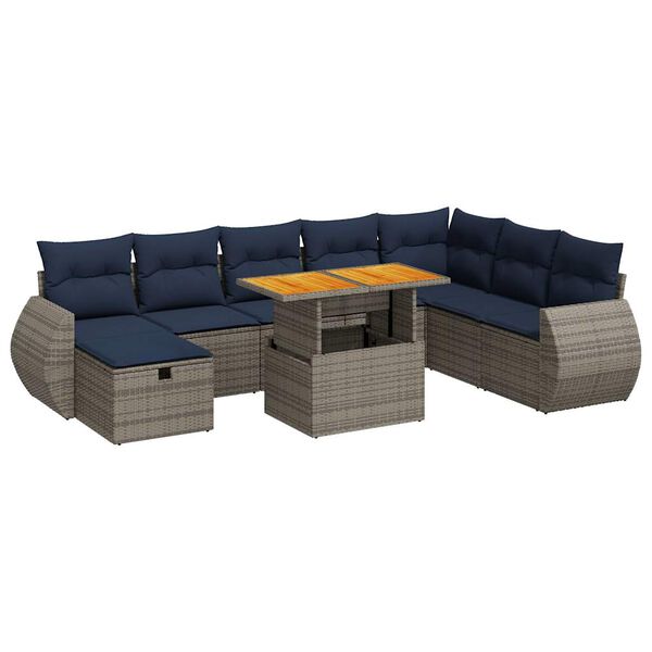 vidaXL Set Divani da Giardino 9 pz con Cuscini Grigio Polyrattan Acacia