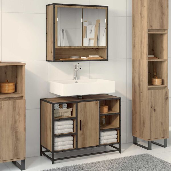 vidaXL Mobile da Bagno con porta Rovere artigianale 80 x 33 x 60 cm