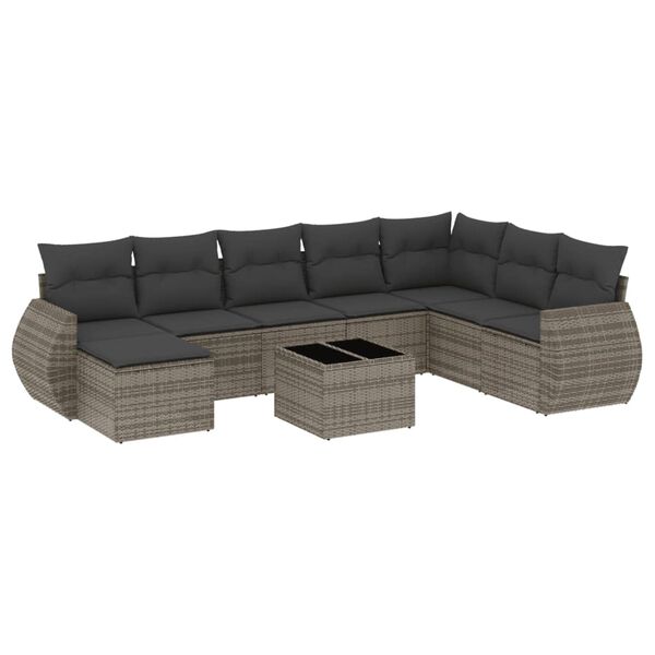 vidaXL Set Divano da Giardino 9 pz con Cuscini Grigio in Polyrattan