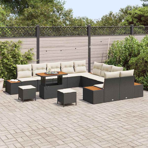 vidaXL Set Divano da Giardino con cuscino 13 pcs Nero Poly Rattan