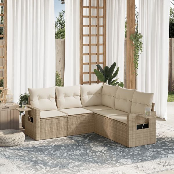 vidaXL Set Divano da Giardino 5 pz con Cuscini Beige in Polyrattan