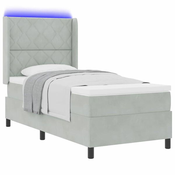 vidaXL Letto con Box Springs LED e Materasso Grigio chiaro 90 x 200 cm