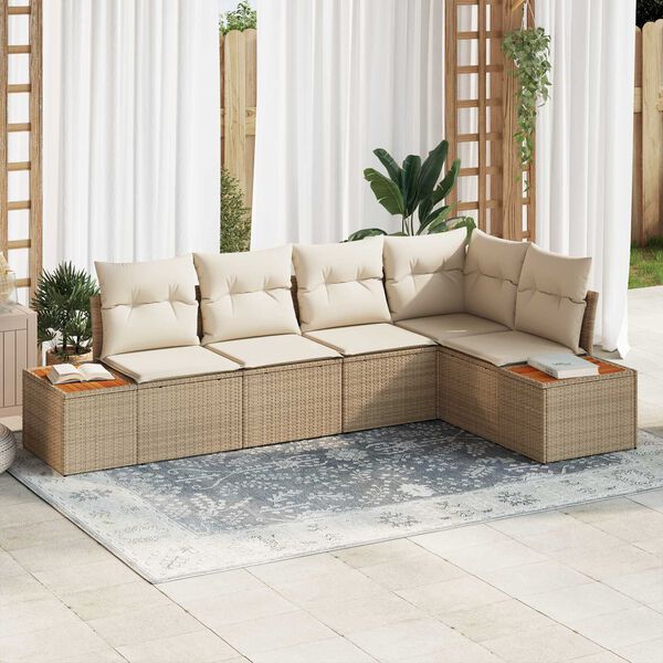 vidaXL Set Divano da Giardino 5 pcs beige e panna Poly Rattan