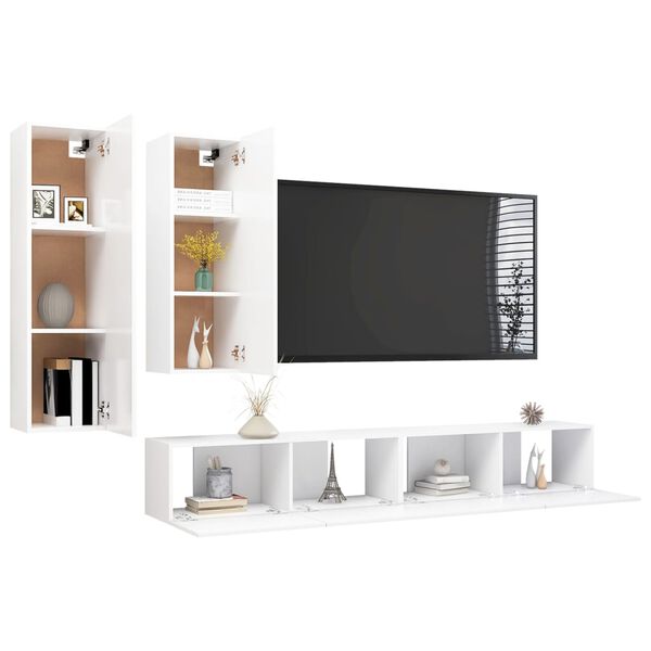 vidaXL Set di Mobili Porta TV 4 pz Bianco in Legno Multistrato