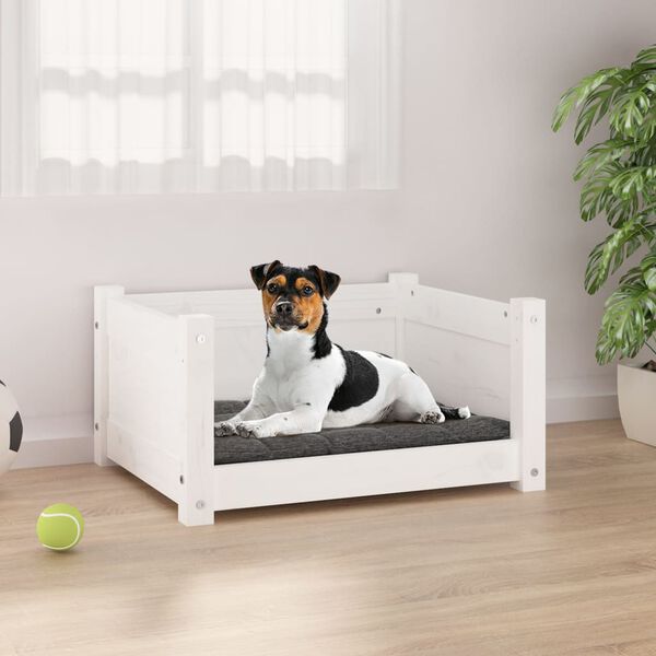 vidaXL Letto per cani bianco 55,5x45,5x28 cm in legno di pino massiccio