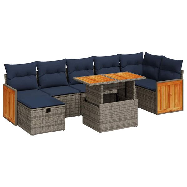 vidaXL Set Divani Giardino 8 pz con Cuscini Grigio Polyrattan Acacia