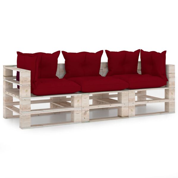 vidaXL Divano da Giardino Pallet 3 Posti con Cuscini in Legno di Pino