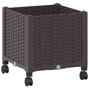 vidaXL Vaso da Giardino con Ruote Marrone 40 x 40 x 44 cm PP