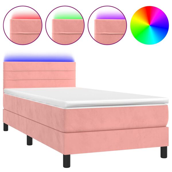 vidaXL Letto a Molle con Materasso e LED Rosa 90x190 cm in Velluto