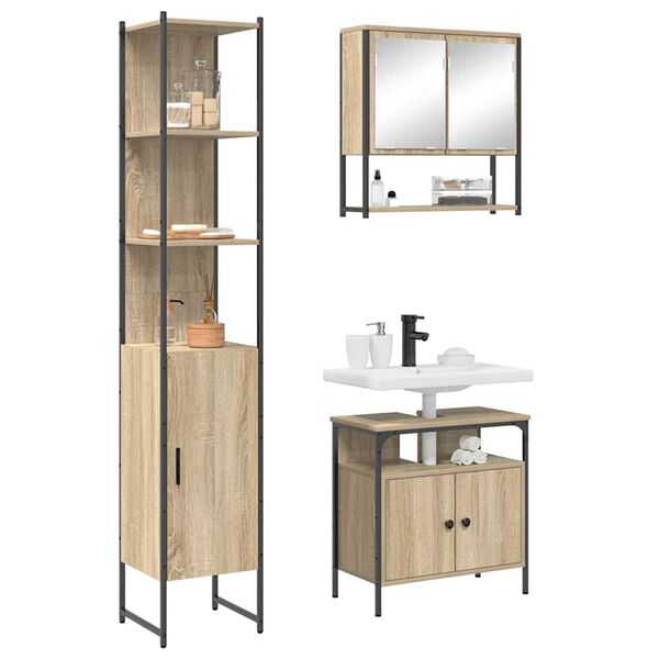 vidaXL Set di mobili per il bagno con lo scaffale 3 pcs Rovere Sonoma
