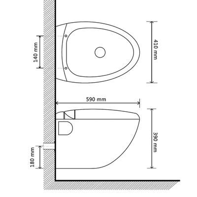 vidaXL WC a Muro Design a Uovo con Cisterna Celata Nero