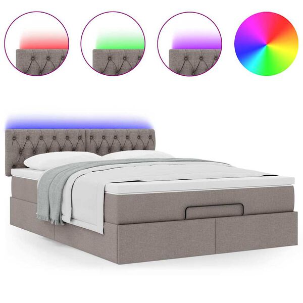 vidaXL Pouf Letto con Materasso e LED Tortora 140x200 cm in Tessuto